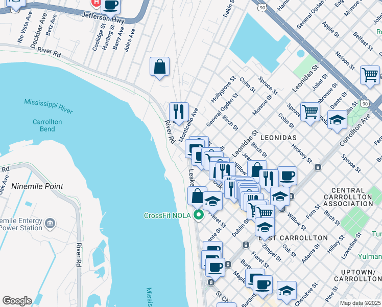 map of restaurants, bars, coffee shops, grocery stores, and more near 1125 General Ogden Street in New Orleans