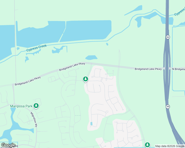 map of restaurants, bars, coffee shops, grocery stores, and more near North Bridgeland Lake Parkway in Cypress