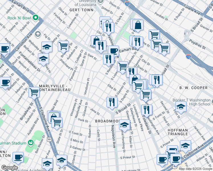 map of restaurants, bars, coffee shops, grocery stores, and more near in New Orleans
