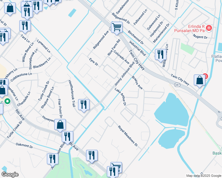 map of restaurants, bars, coffee shops, grocery stores, and more near 4401 Jimmy Johnson Boulevard in Port Arthur