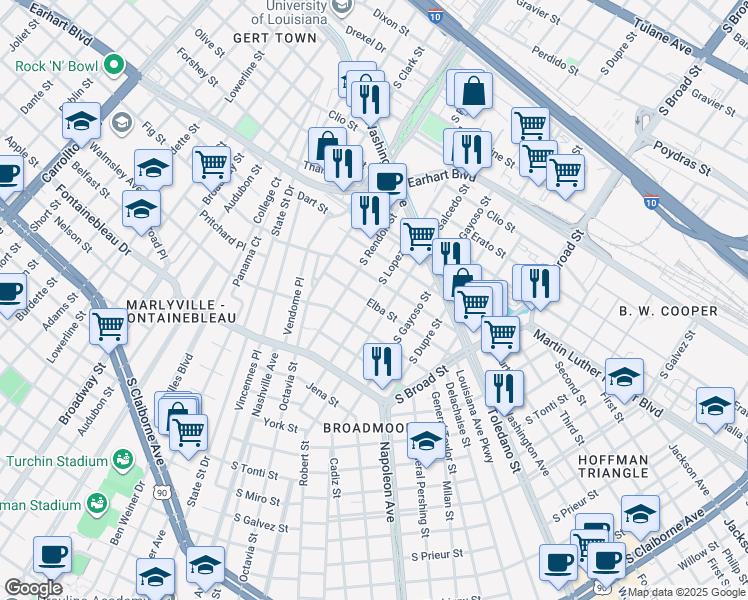 map of restaurants, bars, coffee shops, grocery stores, and more near in New Orleans