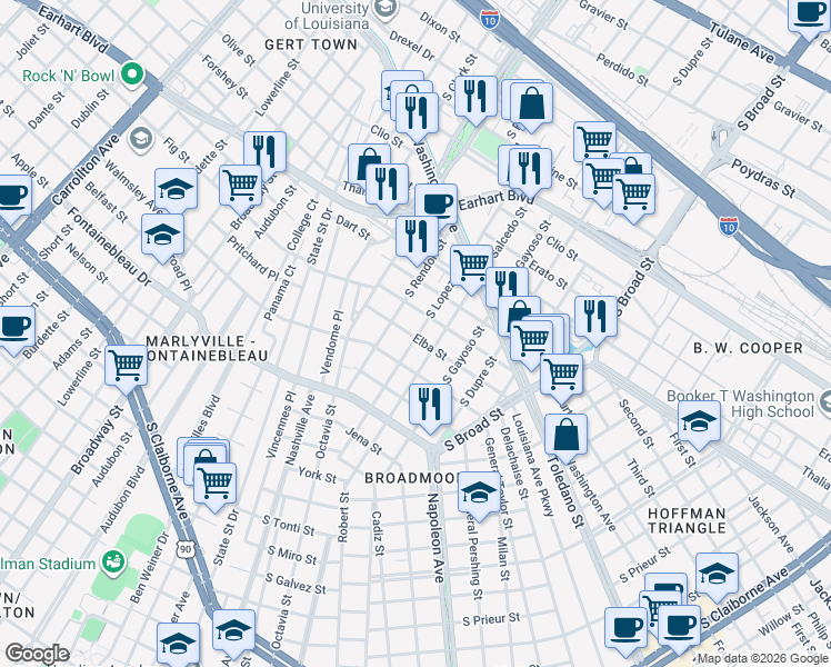 map of restaurants, bars, coffee shops, grocery stores, and more near 4418 Eden Street in New Orleans