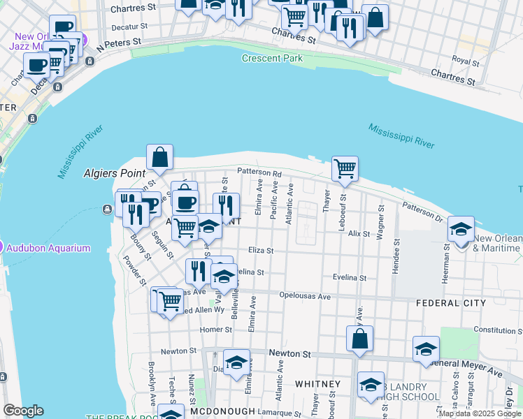 map of restaurants, bars, coffee shops, grocery stores, and more near 276 Elmira Avenue in New Orleans