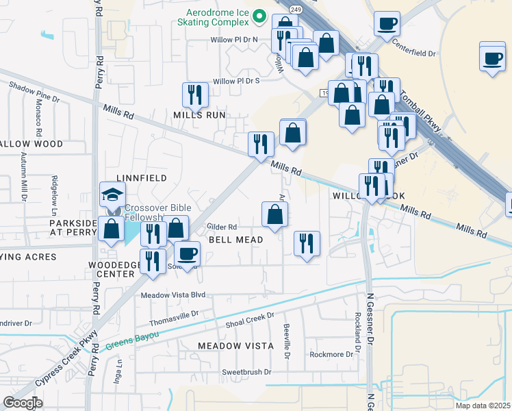 map of restaurants, bars, coffee shops, grocery stores, and more near 8725 Farm to Market 1960 in Houston
