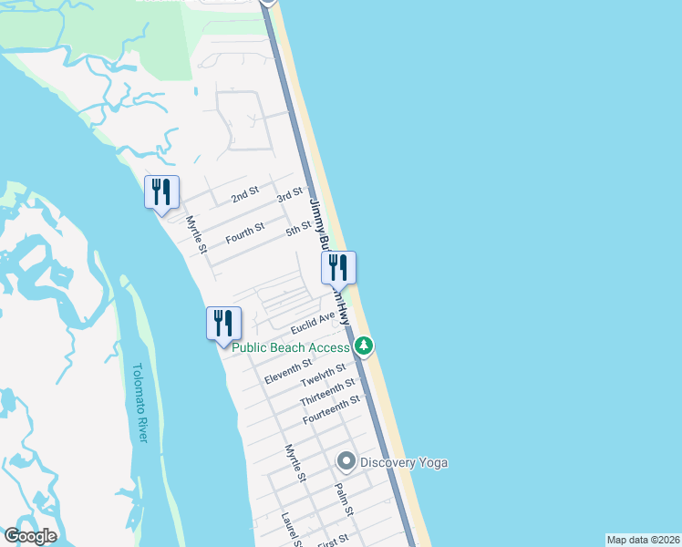 map of restaurants, bars, coffee shops, grocery stores, and more near 4160 Coastal Highway in Saint Augustine