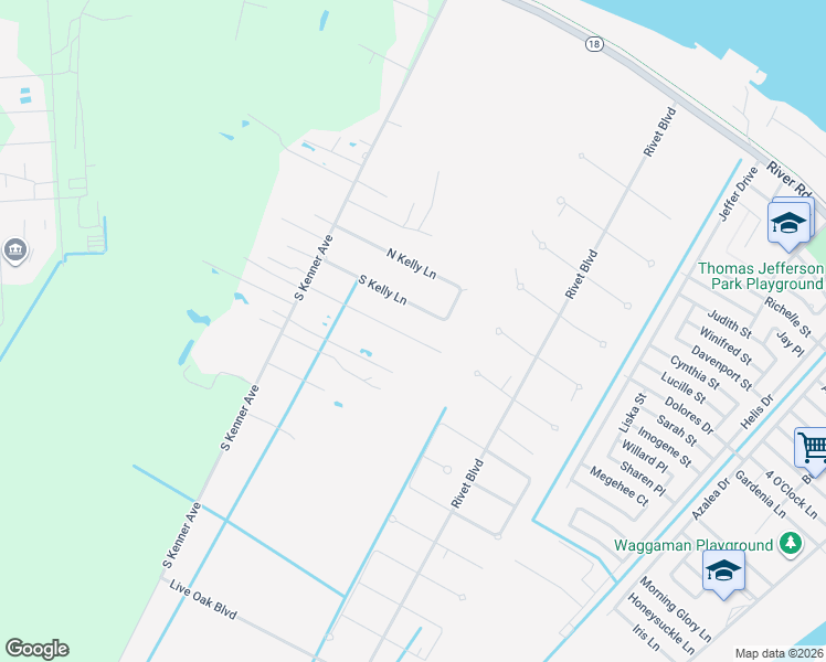 map of restaurants, bars, coffee shops, grocery stores, and more near 10104 South Kelly Lane in Westwego