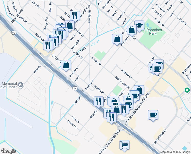 map of restaurants, bars, coffee shops, grocery stores, and more near 3502 Avenue H in Nederland
