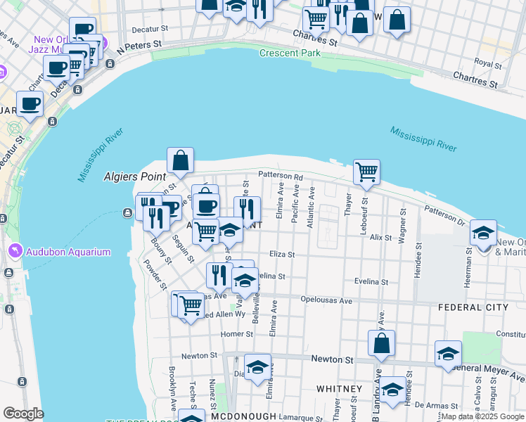 map of restaurants, bars, coffee shops, grocery stores, and more near 732 Pelican Avenue in New Orleans