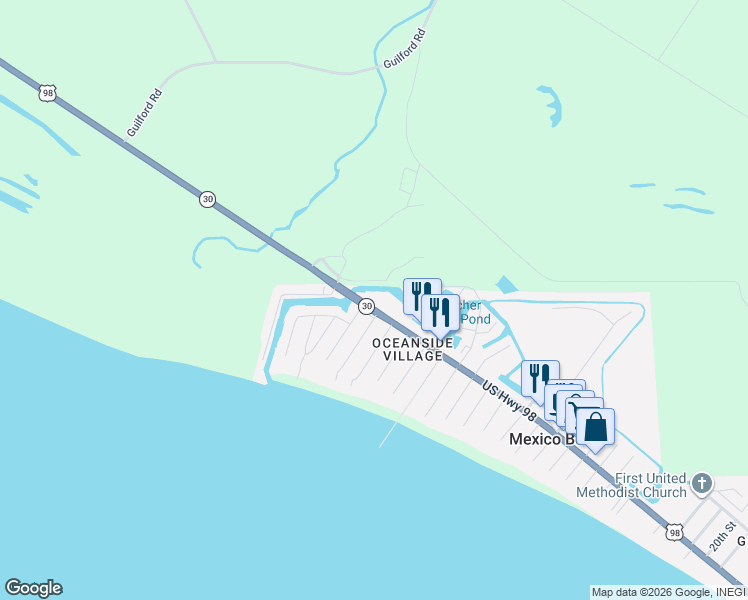 map of restaurants, bars, coffee shops, grocery stores, and more near 4202 U.S. 98 in Mexico Beach