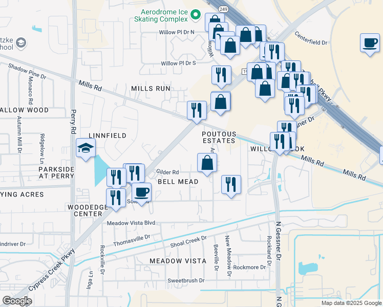 map of restaurants, bars, coffee shops, grocery stores, and more near 8725 Farm to Market 1960 in Houston