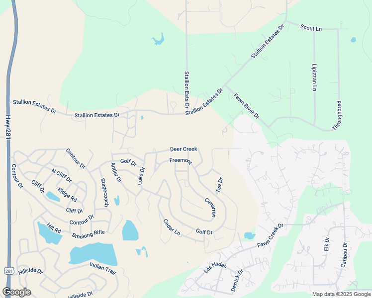 map of restaurants, bars, coffee shops, grocery stores, and more near 615 Deer Creek in Spring Branch