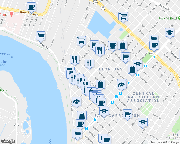 map of restaurants, bars, coffee shops, grocery stores, and more near 8621 Jeannette Street in New Orleans