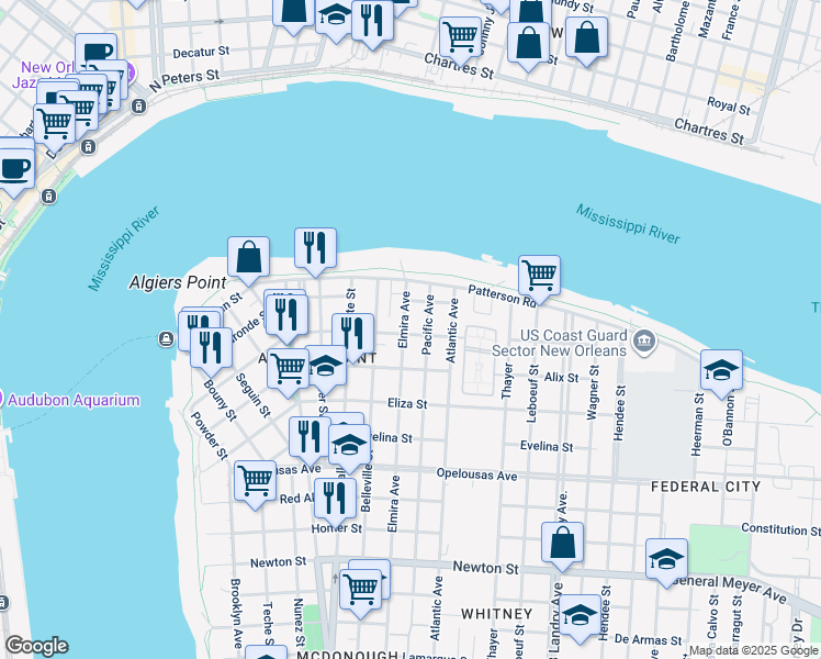 map of restaurants, bars, coffee shops, grocery stores, and more near 276 Elmira Avenue in New Orleans