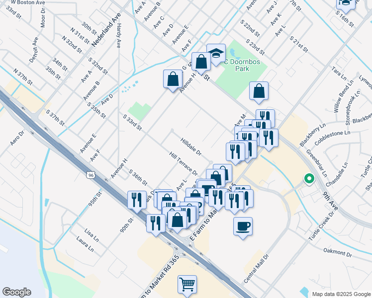 map of restaurants, bars, coffee shops, grocery stores, and more near 135 Hilldale Drive in Nederland
