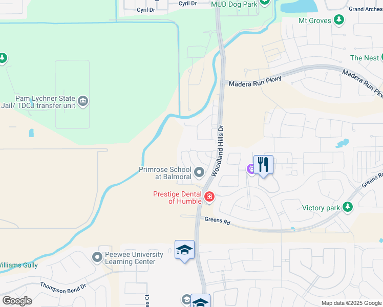 map of restaurants, bars, coffee shops, grocery stores, and more near 15866 Bremore Drive in Humble