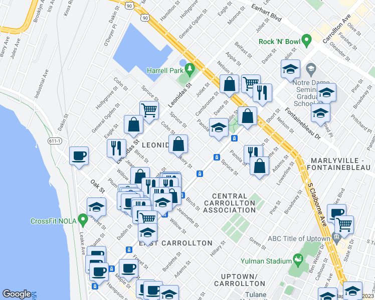 map of restaurants, bars, coffee shops, grocery stores, and more near 8226 Cohn Street in New Orleans