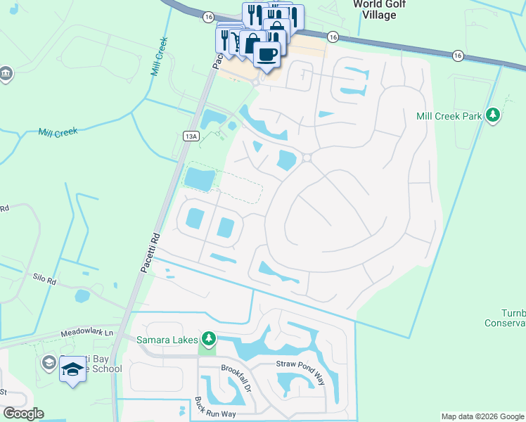 map of restaurants, bars, coffee shops, grocery stores, and more near 4110 Messina Drive in St. Augustine