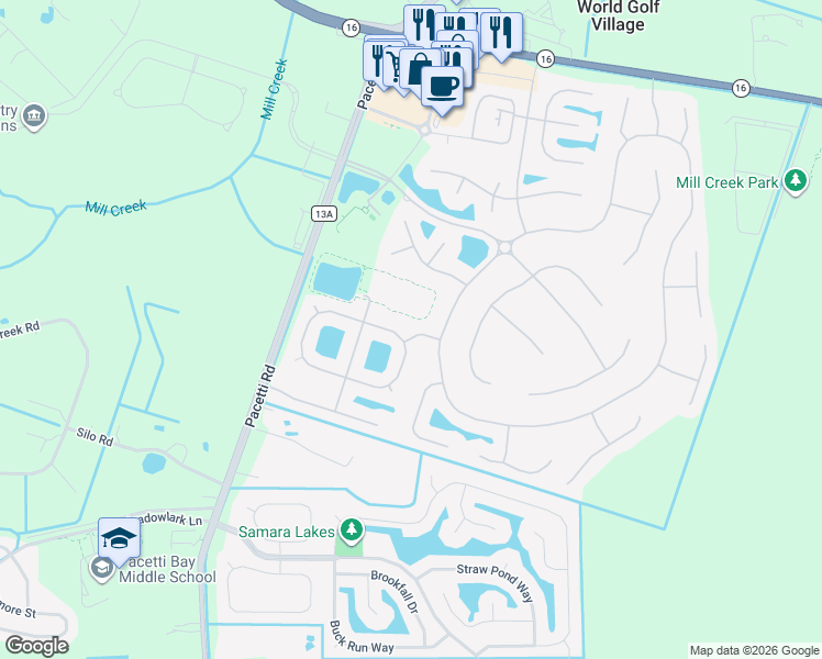 map of restaurants, bars, coffee shops, grocery stores, and more near 4110 Messina Drive in St. Augustine