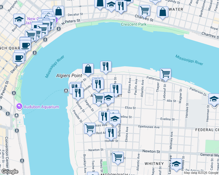 map of restaurants, bars, coffee shops, grocery stores, and more near 618 Pelican Avenue in New Orleans