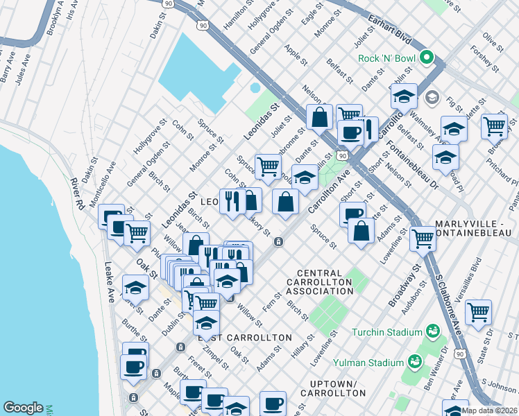 map of restaurants, bars, coffee shops, grocery stores, and more near 8226 Cohn Street in New Orleans