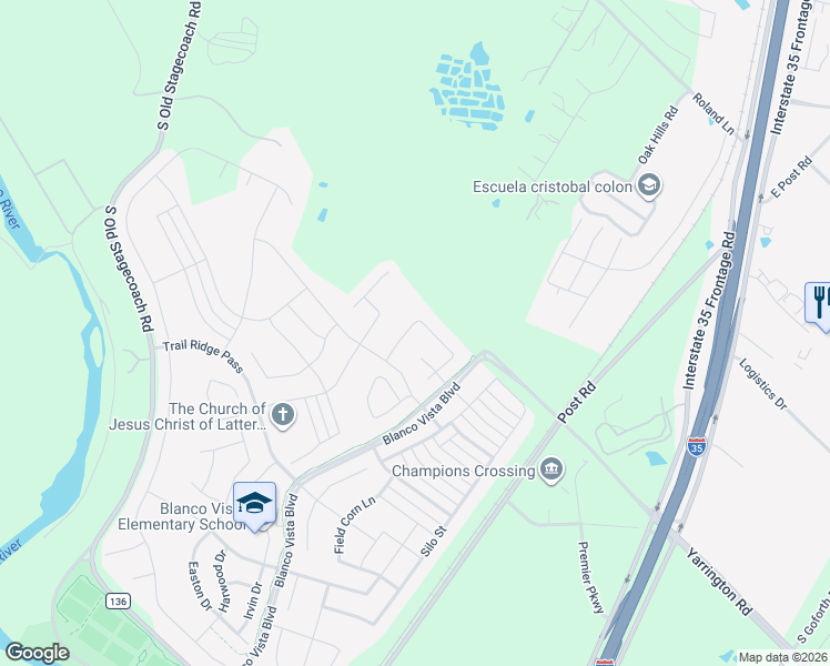 map of restaurants, bars, coffee shops, grocery stores, and more near 415 Ancient Oak Way in San Marcos