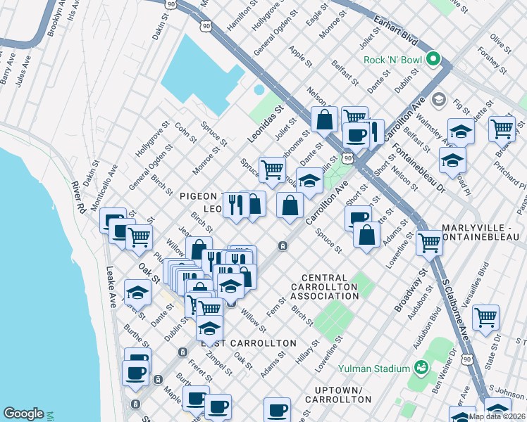 map of restaurants, bars, coffee shops, grocery stores, and more near 8226 Cohn Street in New Orleans