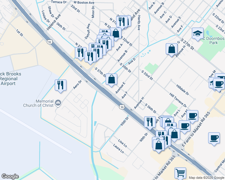 map of restaurants, bars, coffee shops, grocery stores, and more near 415 South Memorial Freeway in Nederland
