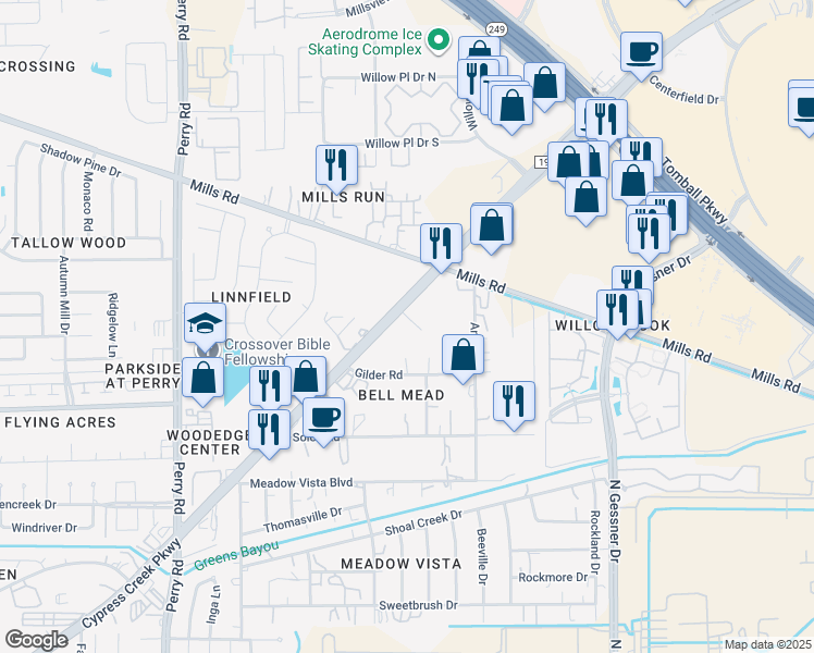 map of restaurants, bars, coffee shops, grocery stores, and more near 8725 Farm to Market 1960 in Houston