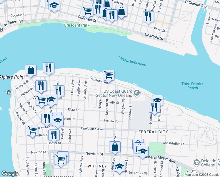 map of restaurants, bars, coffee shops, grocery stores, and more near 229 Leboeuf Street in New Orleans