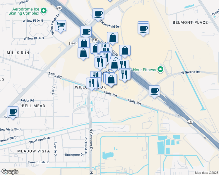 map of restaurants, bars, coffee shops, grocery stores, and more near 17355 Tomball Parkway in Houston