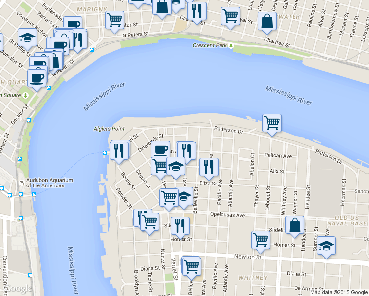 map of restaurants, bars, coffee shops, grocery stores, and more near 618 Pelican Avenue in New Orleans
