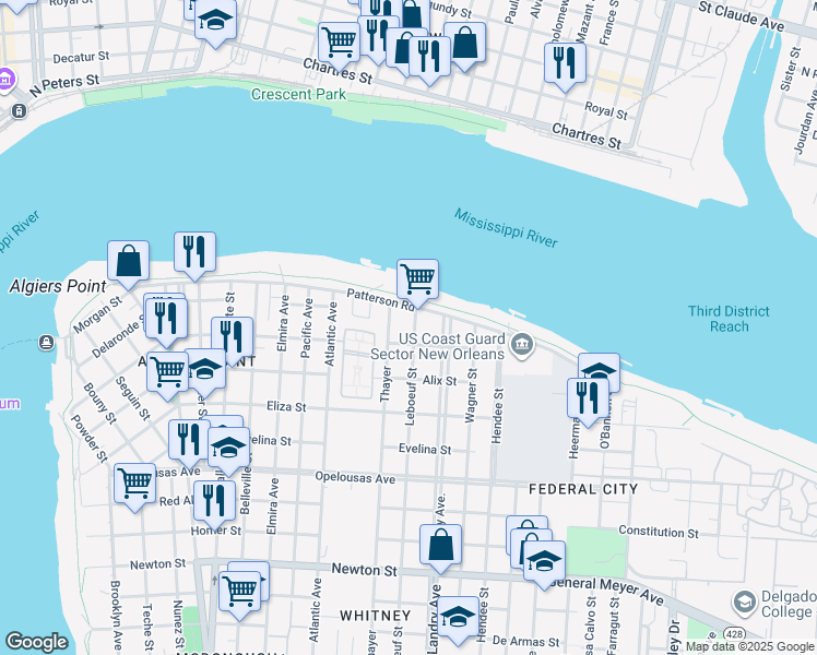 map of restaurants, bars, coffee shops, grocery stores, and more near 229 Leboeuf Street in New Orleans