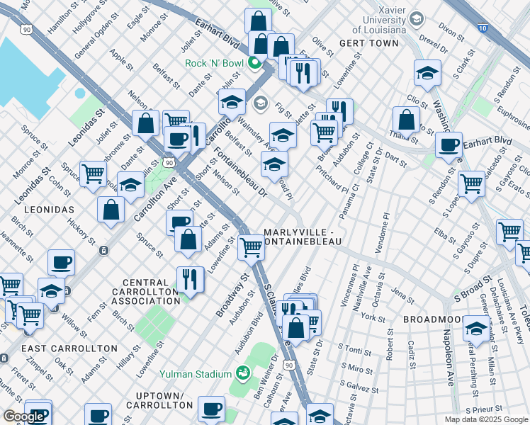map of restaurants, bars, coffee shops, grocery stores, and more near 2502 Pine St in New Orleans