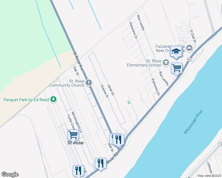 map of restaurants, bars, coffee shops, grocery stores, and more near 176 Janet Drive in Saint Rose