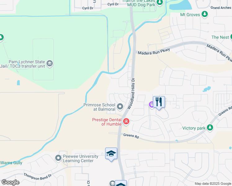 map of restaurants, bars, coffee shops, grocery stores, and more near 15866 Bremore Drive in Humble