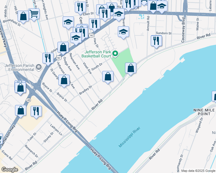 map of restaurants, bars, coffee shops, grocery stores, and more near 138 Central Avenue in Jefferson