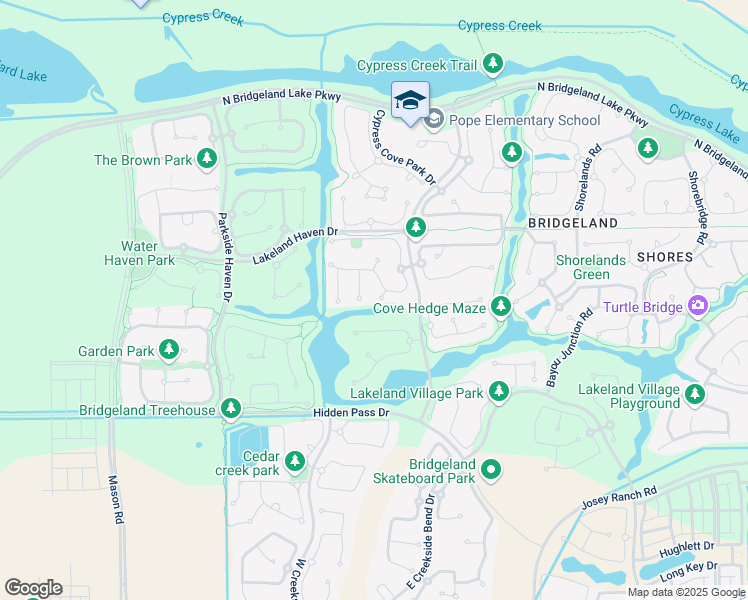 map of restaurants, bars, coffee shops, grocery stores, and more near 12102 Cove Harbor Lane in Cypress