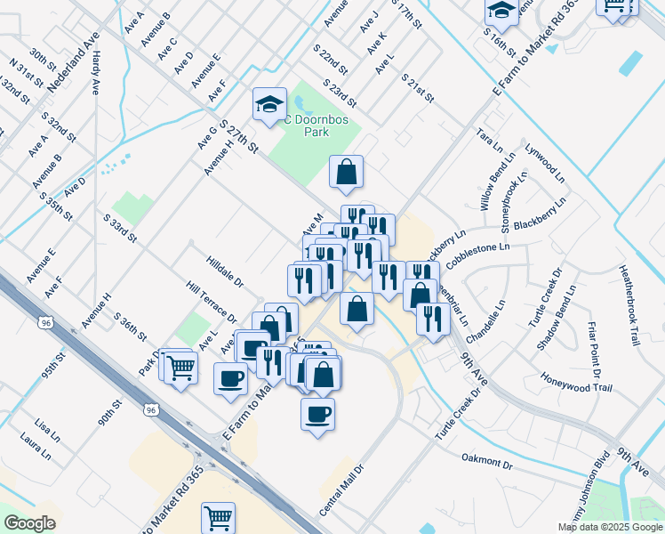 map of restaurants, bars, coffee shops, grocery stores, and more near 1609 South 29th Street in Nederland