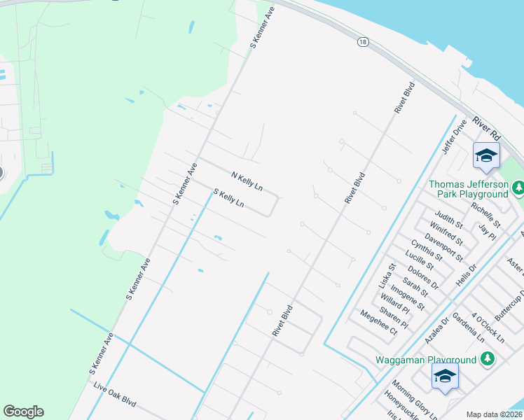 map of restaurants, bars, coffee shops, grocery stores, and more near 10104 S Kelly Ln in Westwego