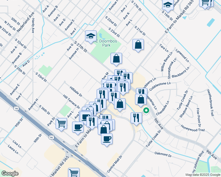 map of restaurants, bars, coffee shops, grocery stores, and more near 1501 South 29th Street in Nederland