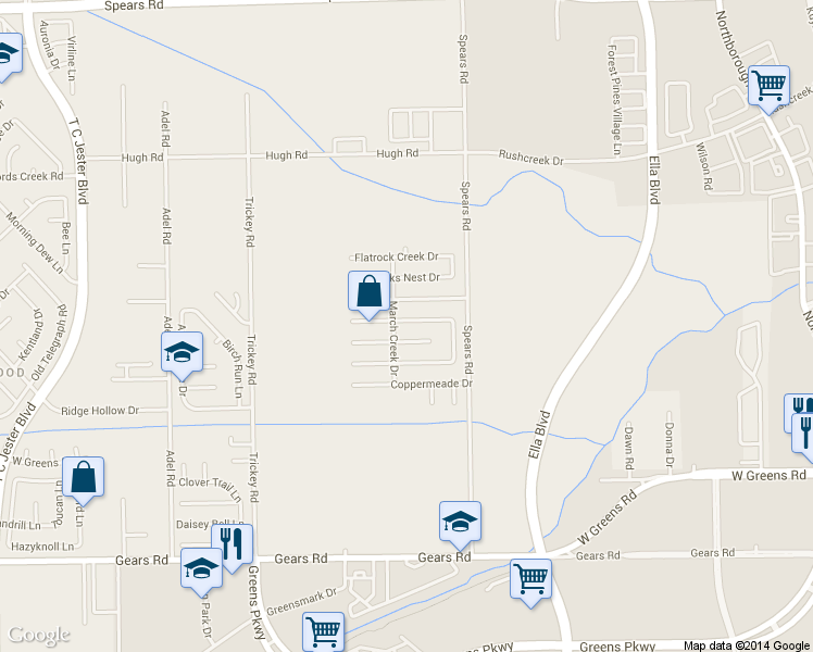 map of restaurants, bars, coffee shops, grocery stores, and more near 1251 Beaufort Sea Drive in Houston