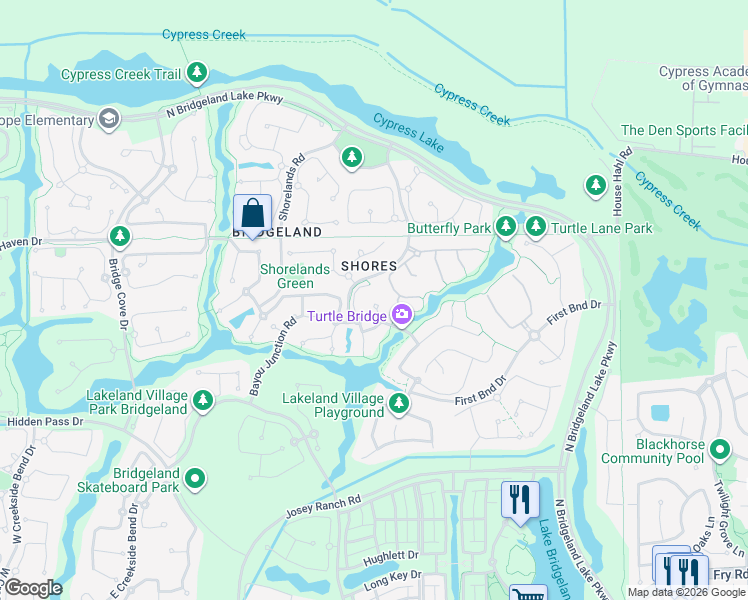 map of restaurants, bars, coffee shops, grocery stores, and more near 18310 Chapmans Count Road in Cypress