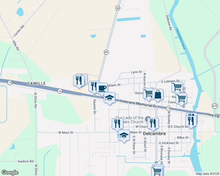 map of restaurants, bars, coffee shops, grocery stores, and more near 701-799 Francois St in Delcambre