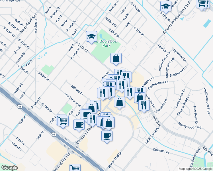 map of restaurants, bars, coffee shops, grocery stores, and more near 1609 South 29th Street in Nederland