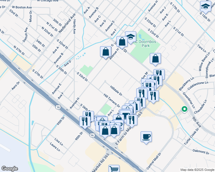 map of restaurants, bars, coffee shops, grocery stores, and more near 135 Hilldale Drive in Nederland