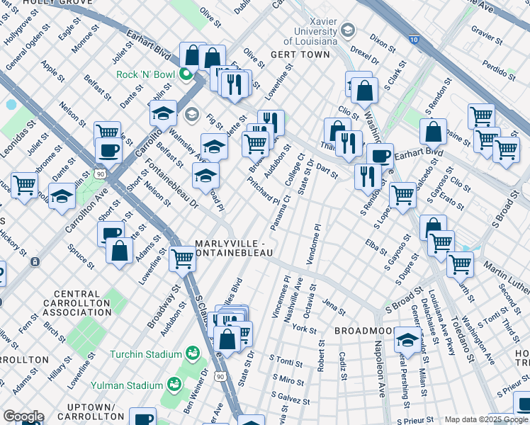 map of restaurants, bars, coffee shops, grocery stores, and more near 3829 Versailles Boulevard in New Orleans