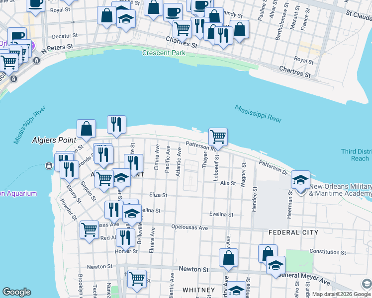 map of restaurants, bars, coffee shops, grocery stores, and more near 231 Atlantic Avenue in New Orleans