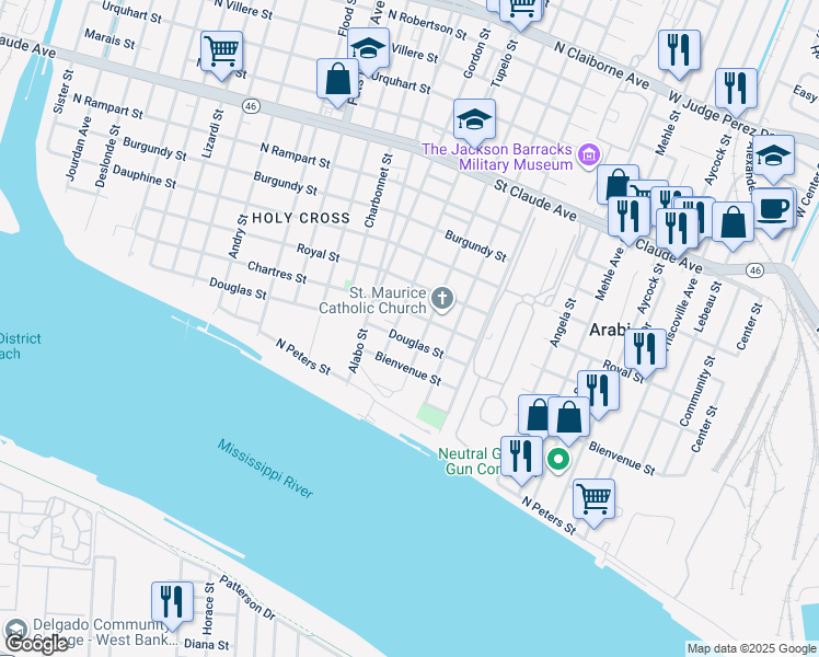 map of restaurants, bars, coffee shops, grocery stores, and more near 532 Tupelo Street in New Orleans