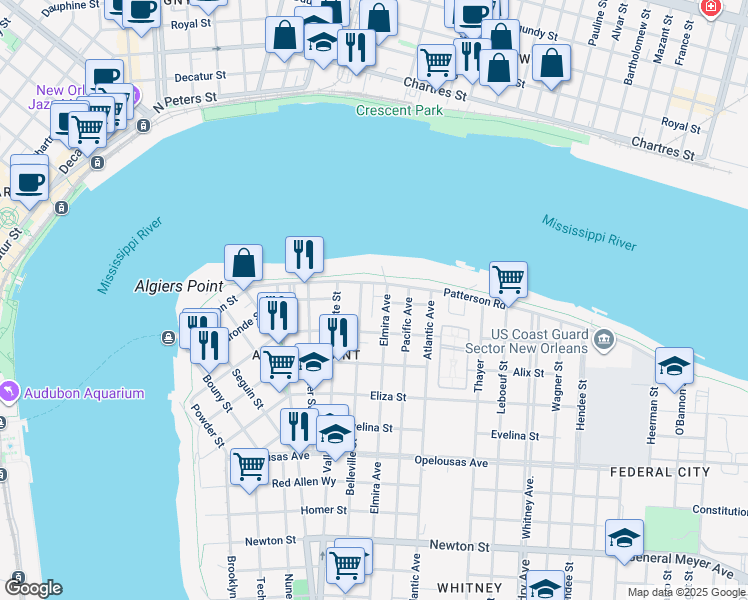 map of restaurants, bars, coffee shops, grocery stores, and more near in New Orleans