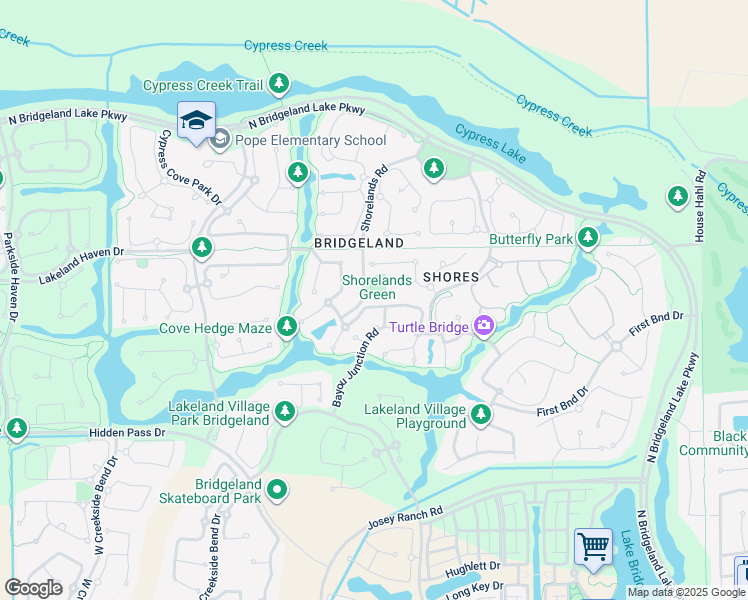 map of restaurants, bars, coffee shops, grocery stores, and more near 18526 1st Voyage Court in Cypress